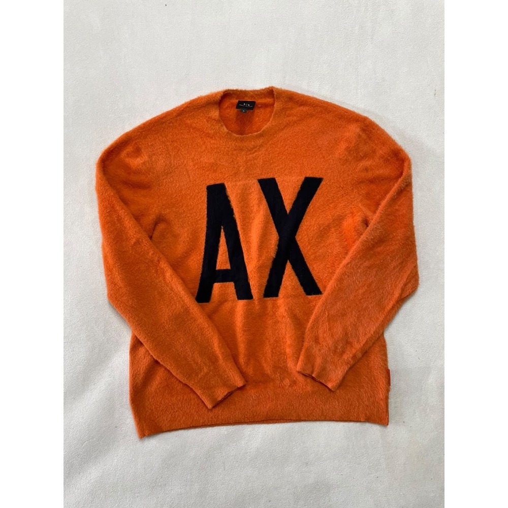 Armani Exchange Orange Fuzzy Eyelash Knit AX Logo Sweater Mens Medium 6HZM2C